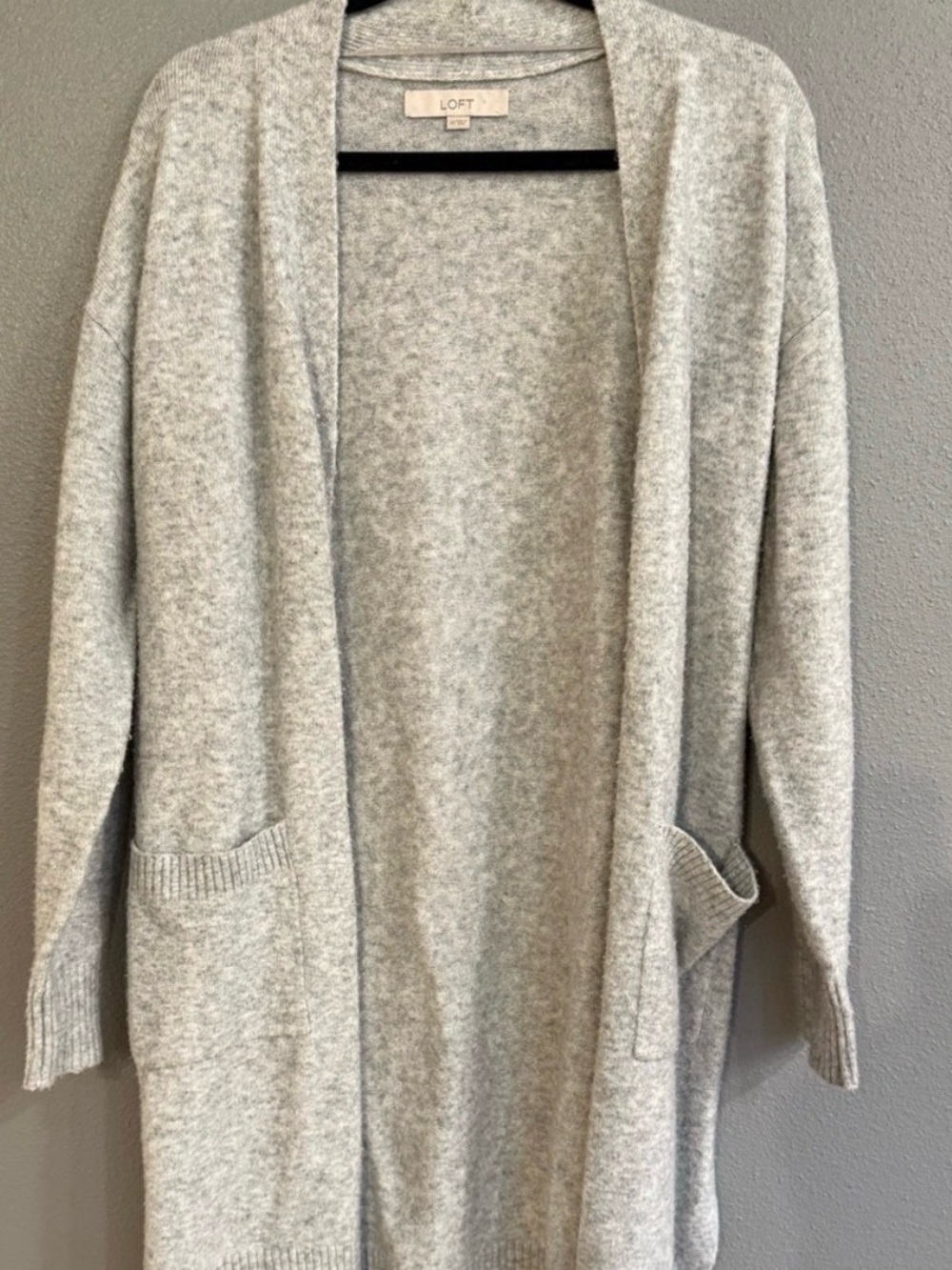 LOFT Acrylic Light Gray Open-Front Long Cardigan Sweater - XS